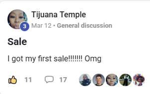 Tijuana Temple community post: I got my first sale!!!!!!! Omg